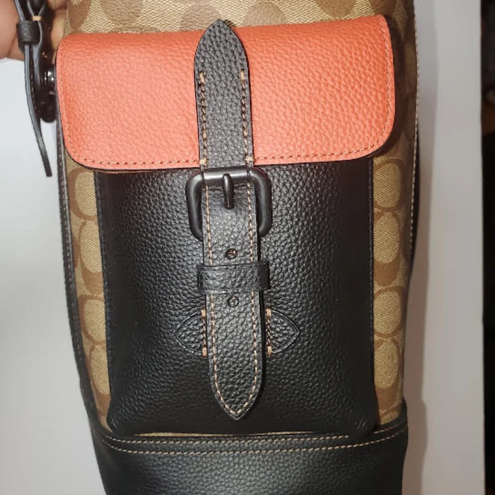 NWT COACH Signature Hudson Backpack in Colorblock Canvas Khaki/ Terracotta - Picture 10 of 14